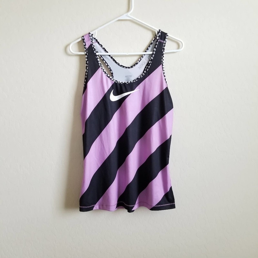 Nike Pro Purple Black Stripe Polka Dot Tank L